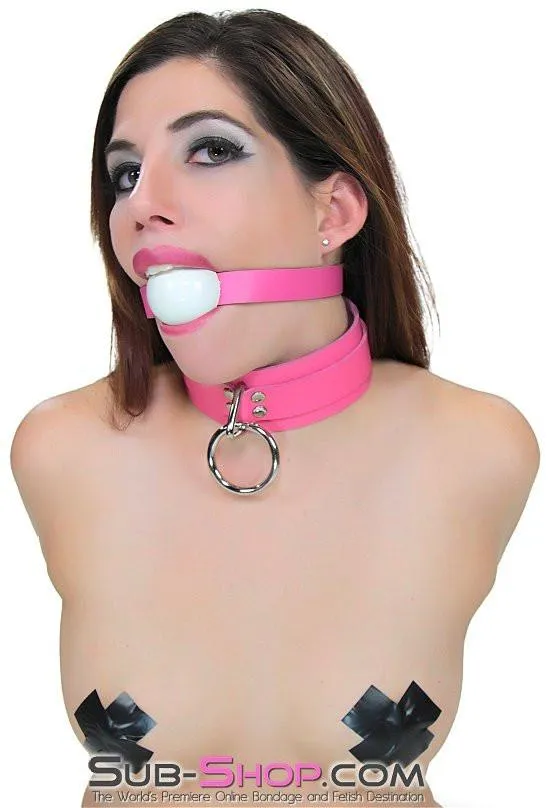 1665A      Kept Woman Locking Hot Pink Leather Bondage Collar