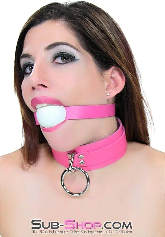 1665A      Kept Woman Locking Hot Pink Leather Bondage Collar