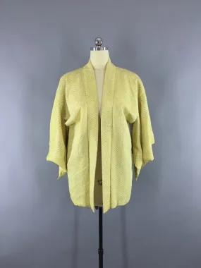 1960s Vintage Silk Haori Kimono Cardigan Jacket in Yellow and Green Shibori