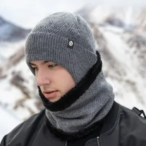 2Pcs Men's Ear Protection Knitted Hat With Scarf Set