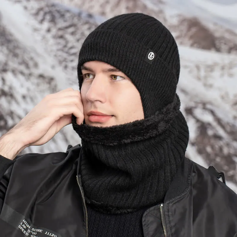 2Pcs Men's Ear Protection Knitted Hat With Scarf Set