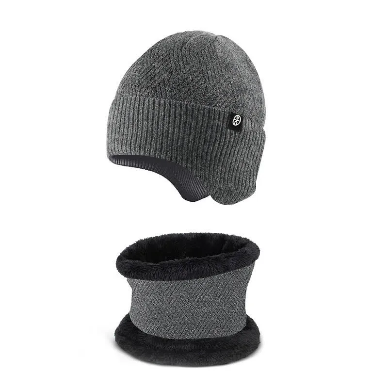 2Pcs Men's Ear Protection Knitted Hat With Scarf Set