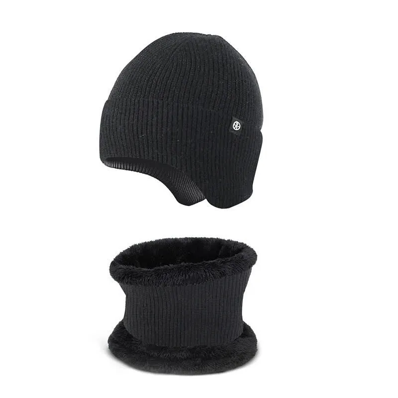 2Pcs Men's Ear Protection Knitted Hat With Scarf Set