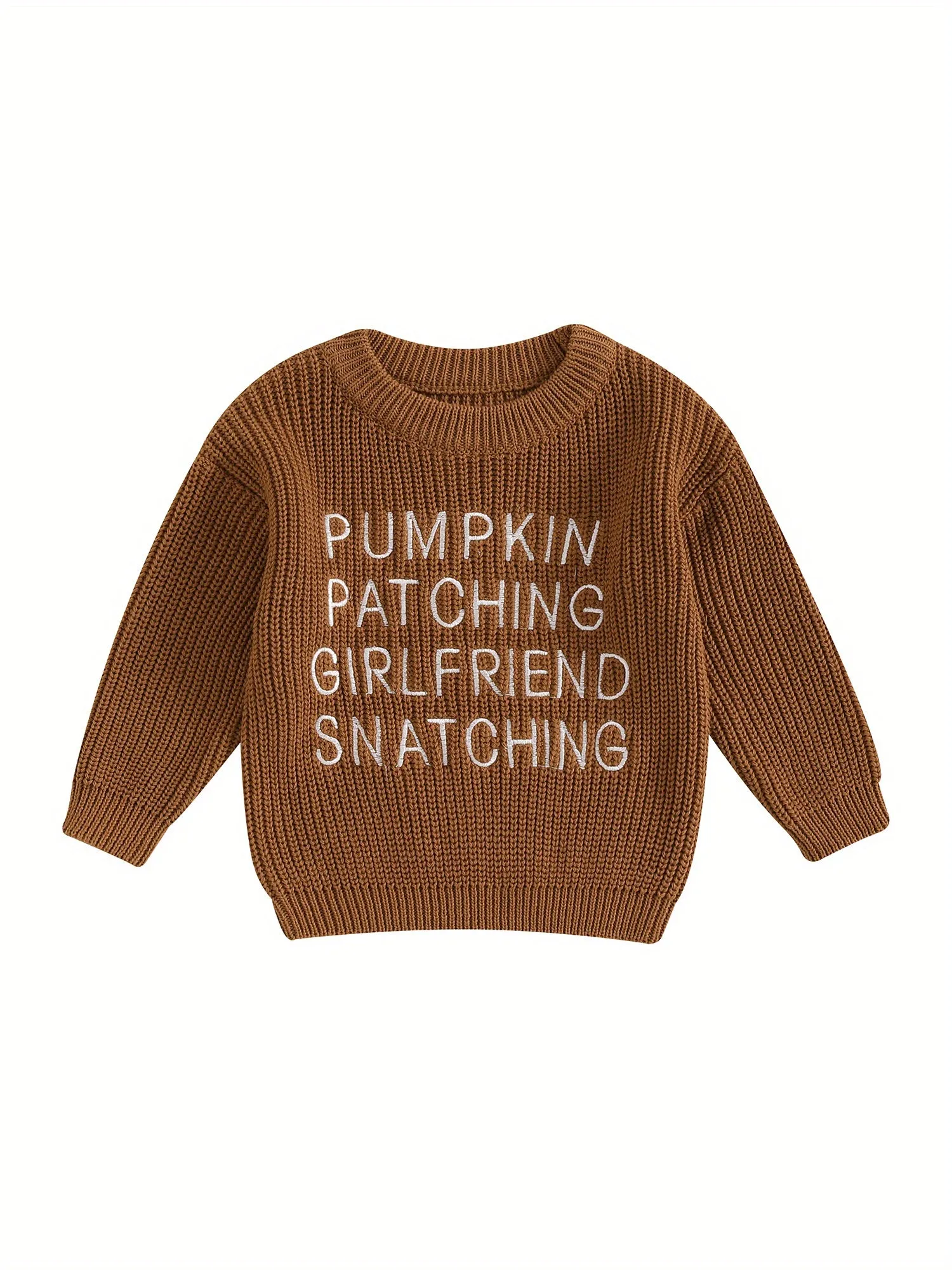 3 Months-5 Years Adorable Toddler Baby Girls' Spooky Halloween Letter Embroidered Long Sleeve Round Neck Ribbed Knitted Pullover Sweaters for Fall Season