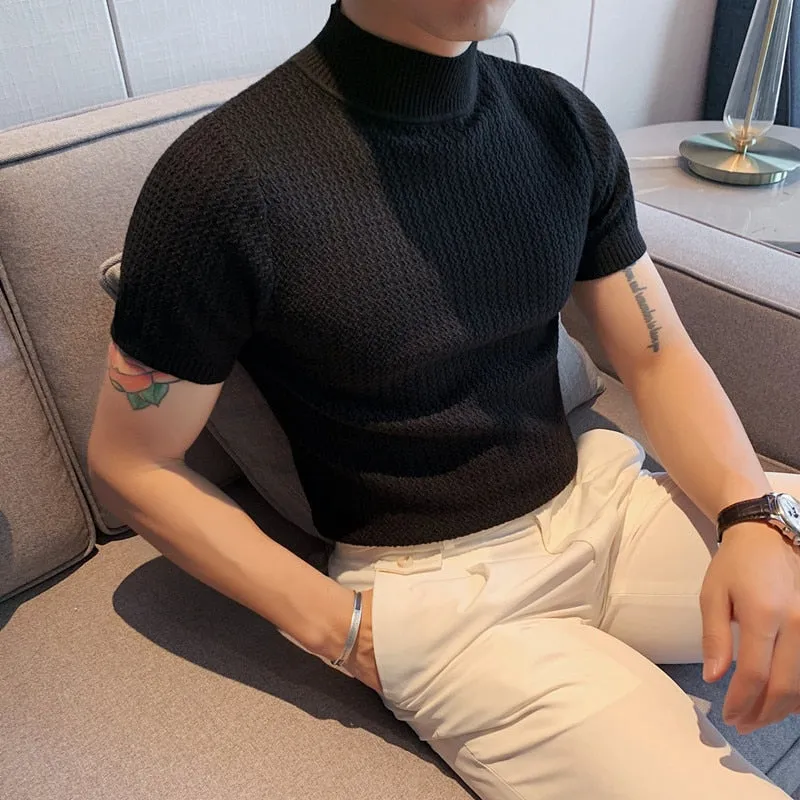 Advbridge Autumn New Short Sleeve Knitted Sweater Men Tops Clothing All Match Slim Fit Stretch Turtleneck Casual Pull Homme Pullovers