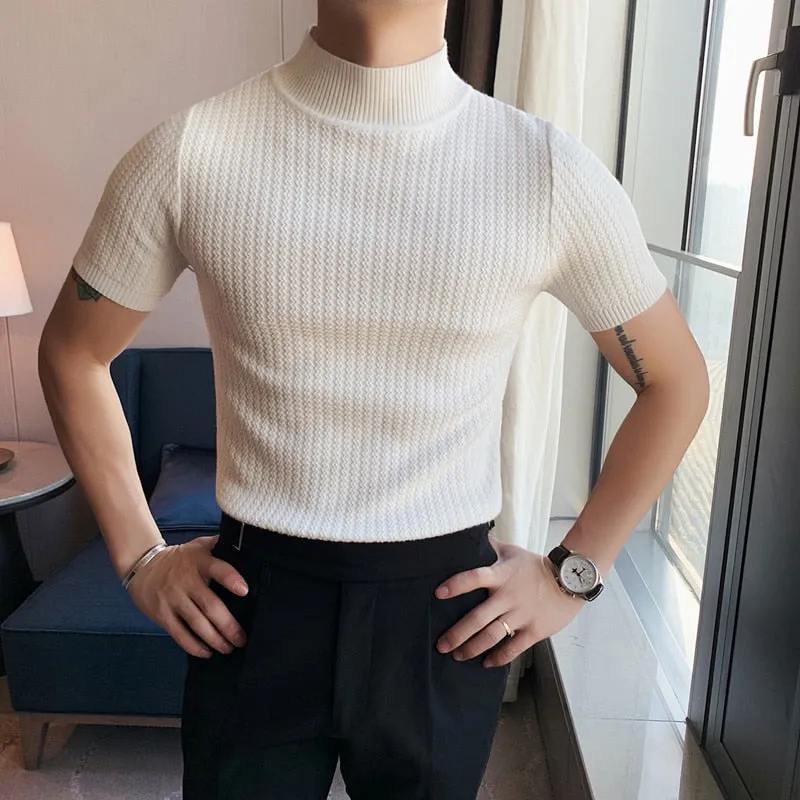 Advbridge Autumn New Short Sleeve Knitted Sweater Men Tops Clothing All Match Slim Fit Stretch Turtleneck Casual Pull Homme Pullovers