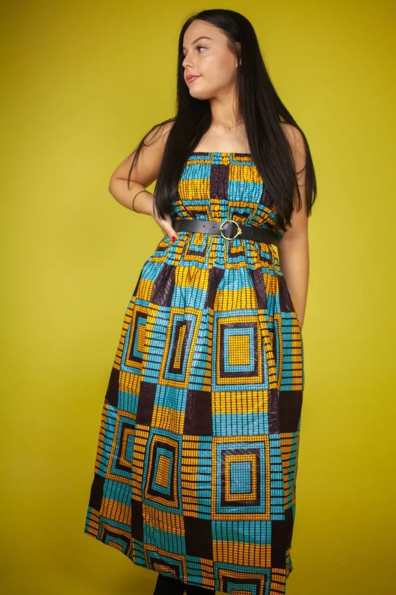 African Dress in Amazing Blue Kente