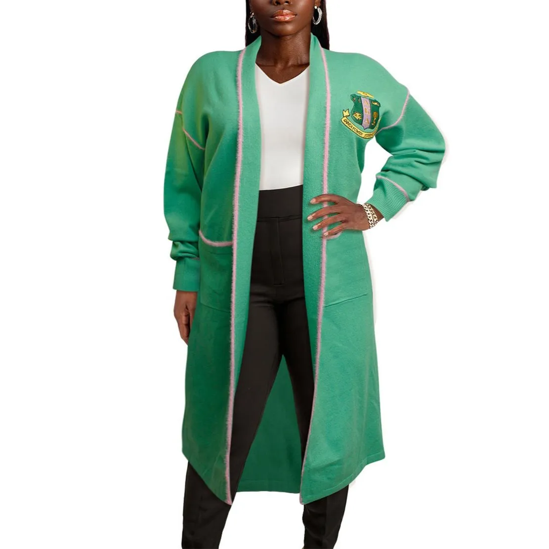 AKA Sorority 4XL Green Long Duster Cardigan