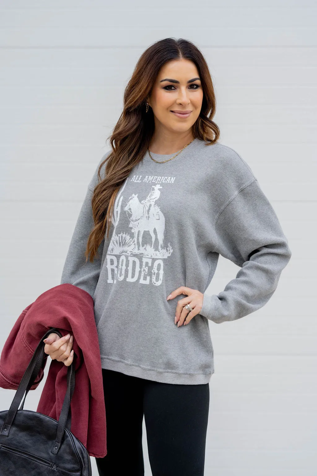 All American Rodeo Waffled Graphic Crewneck