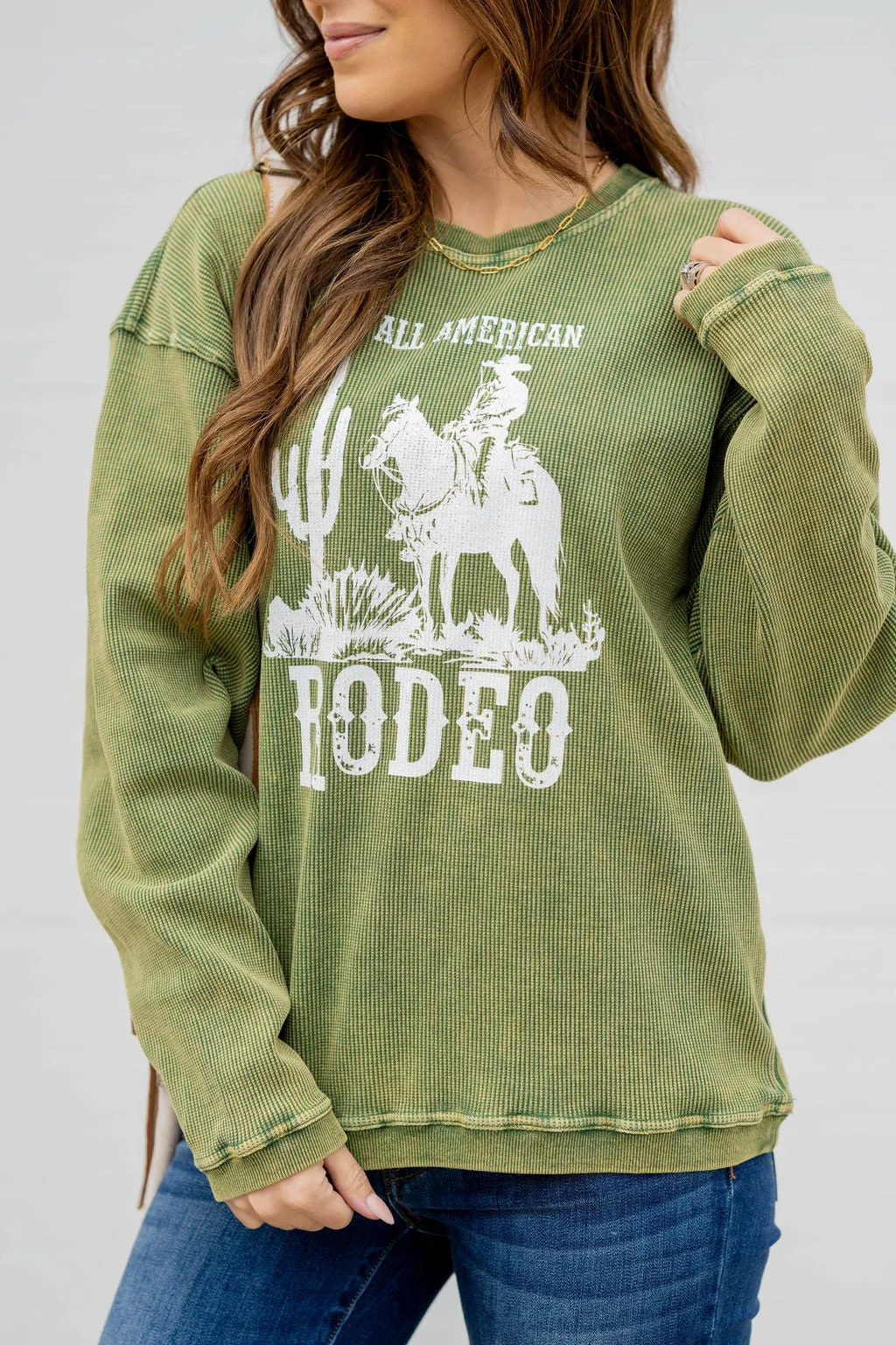 All American Rodeo Waffled Graphic Crewneck