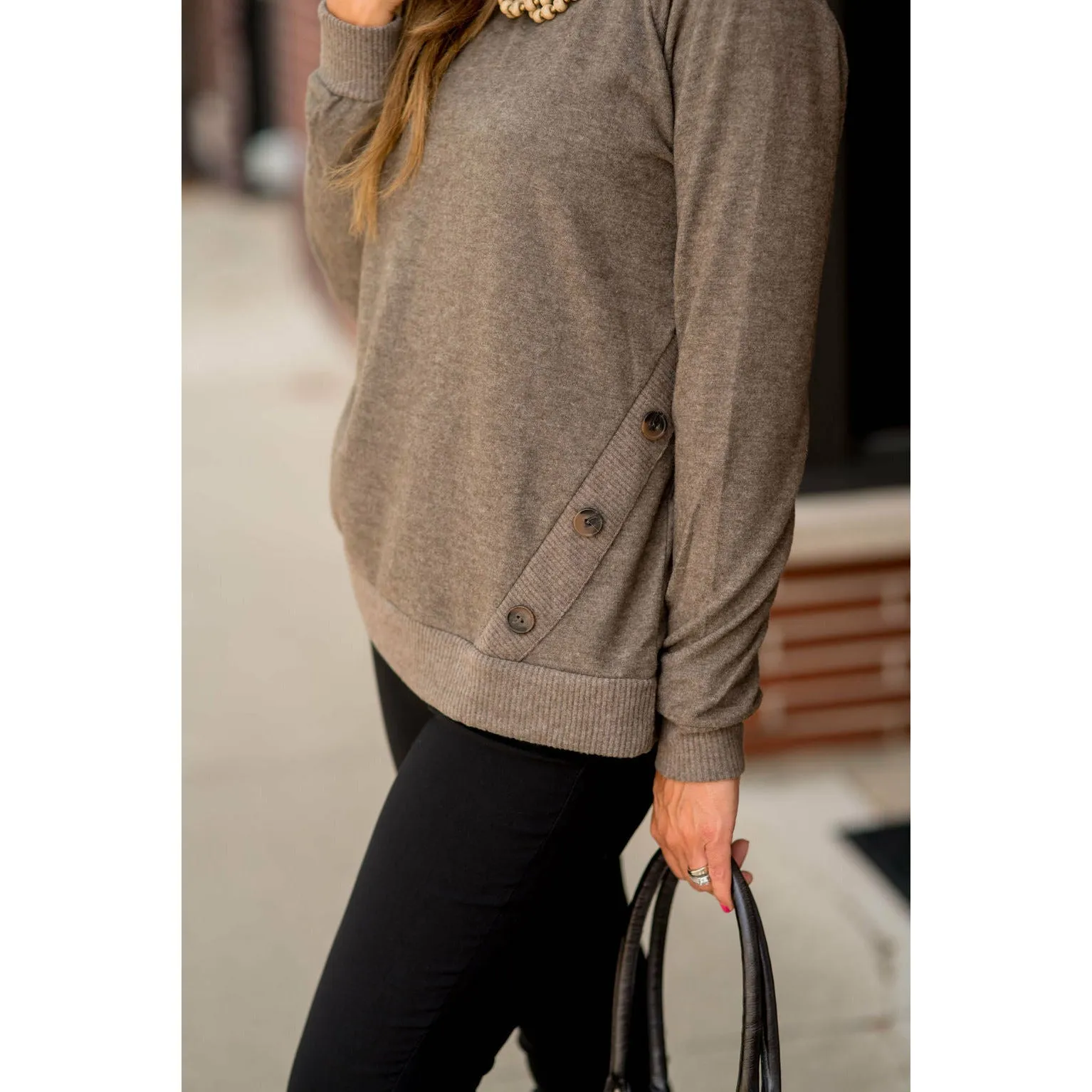 Angled Side Button Sweater