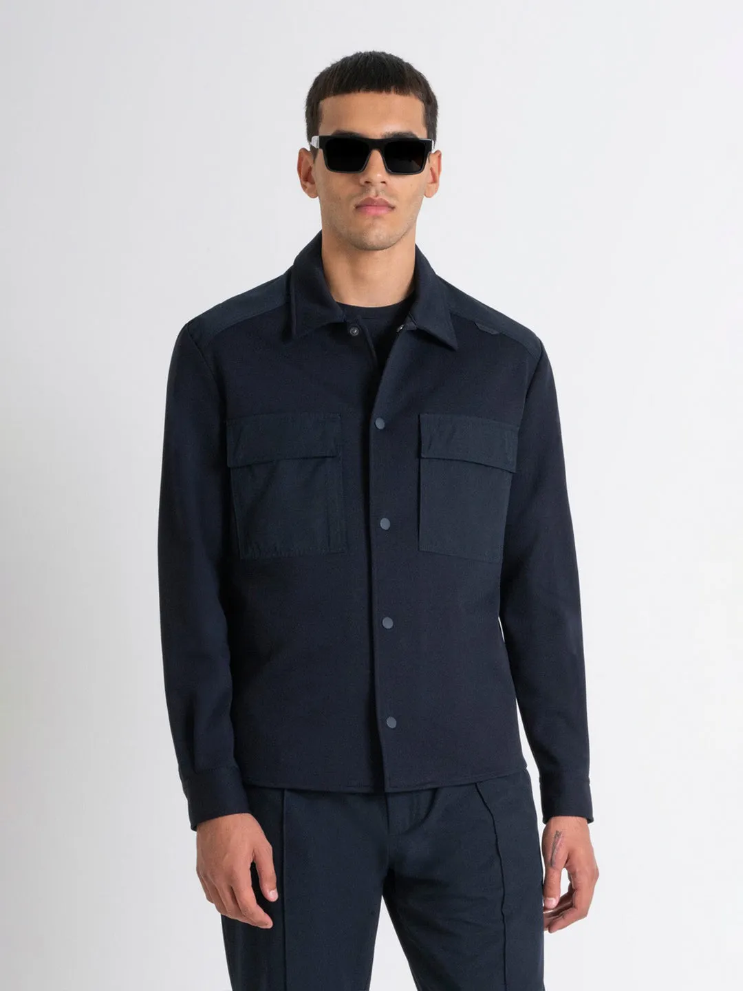 Antony Morato Men Blue Solid Spread Collar Full Sleeves Shacket