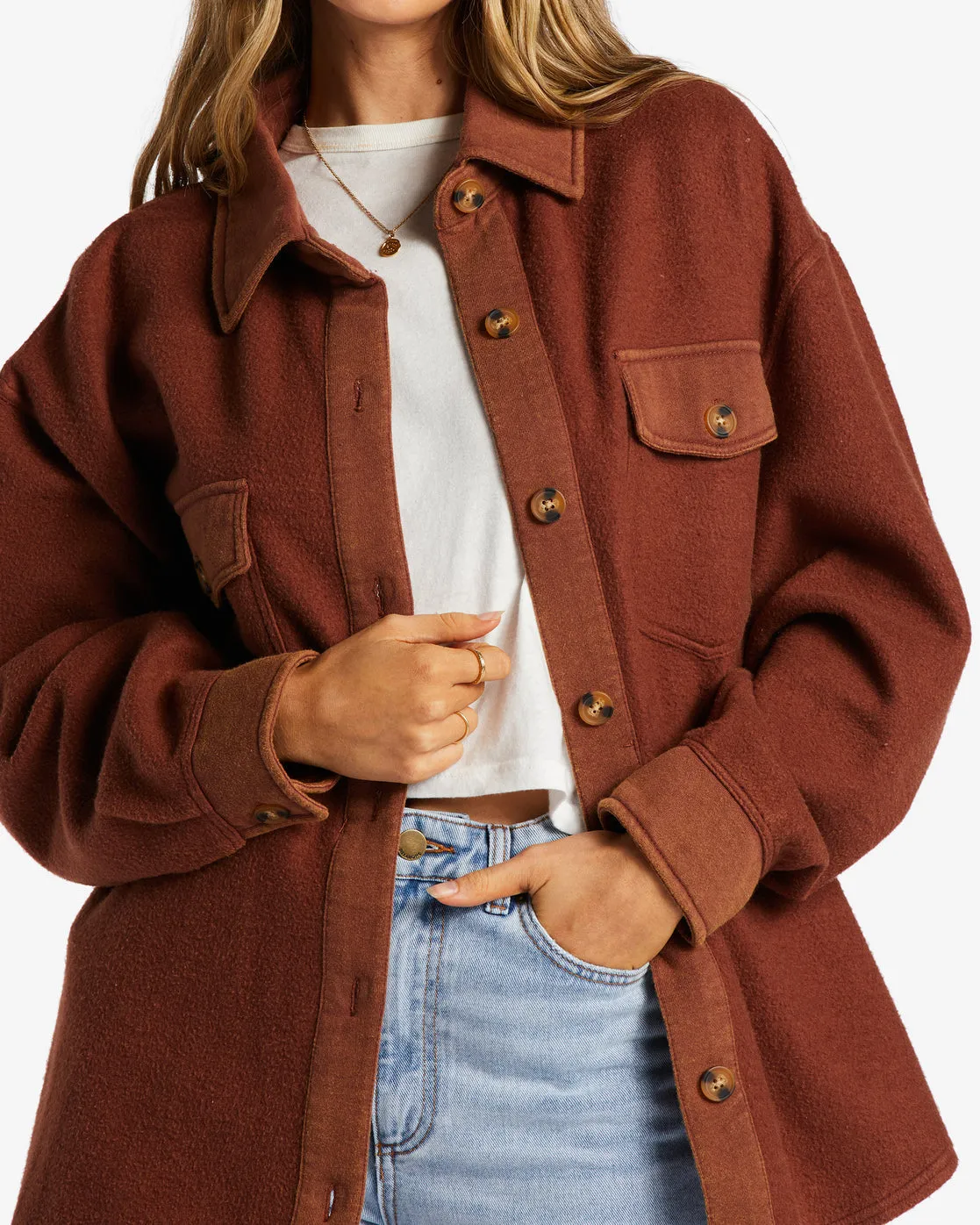 Anytime Shacket Oversized Button-Through Jacket - Mocha