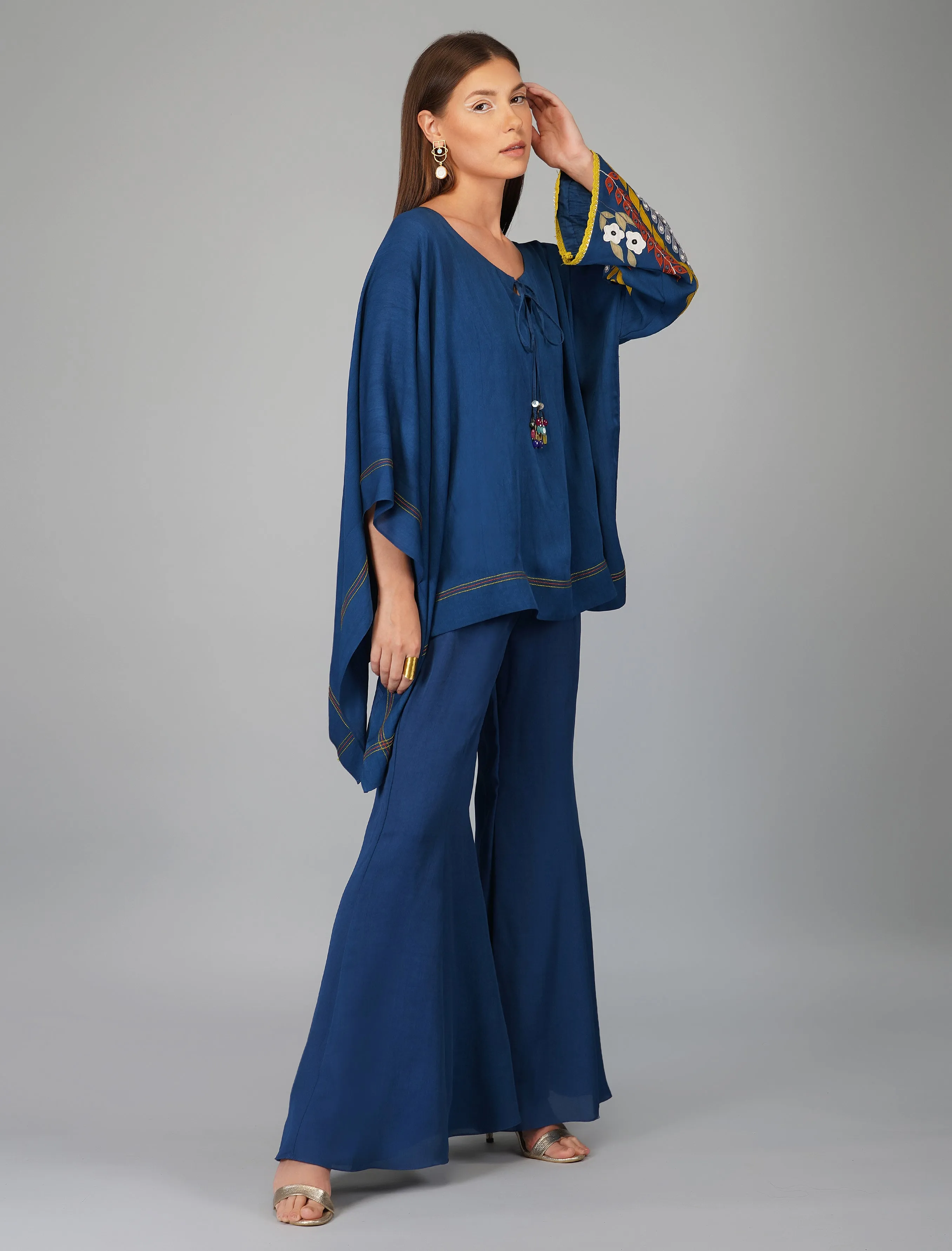 APPLIQUE SLEEVES EGYPTIAN BLUE CAPE SET