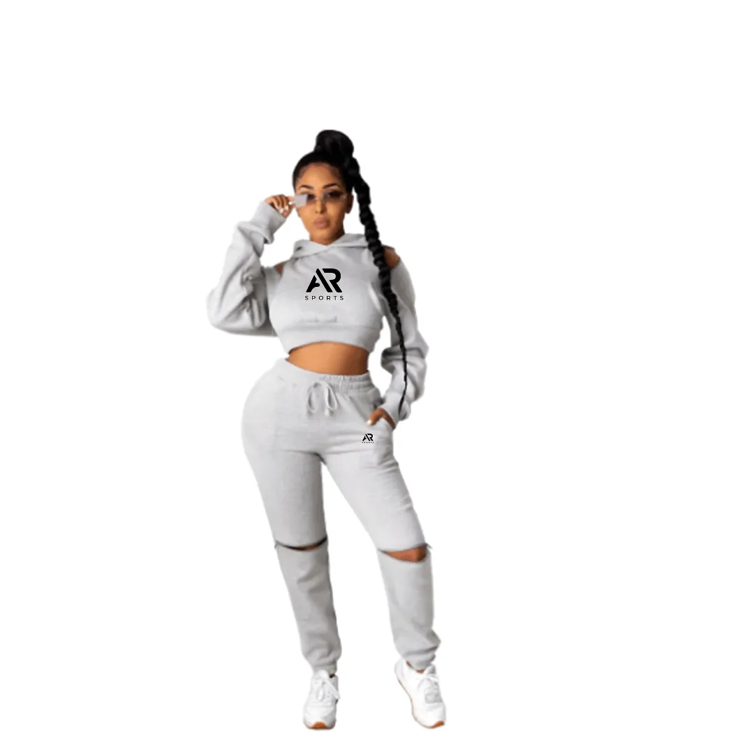 AR Sportswear women's 2Pcs Hoodie Crop with Pants