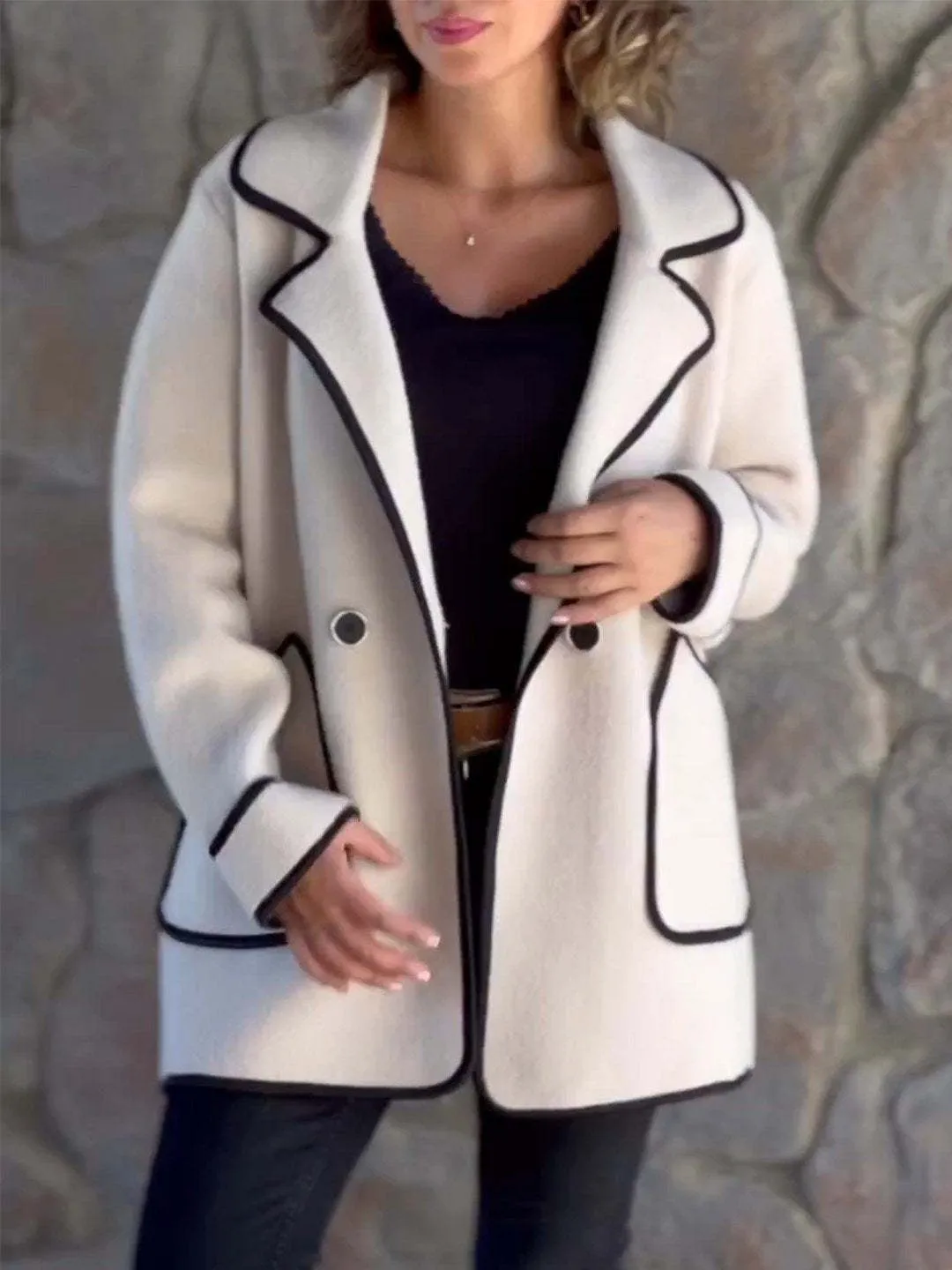 Autumn And Winter New Women's Elegant Suit Collar Double-sided Woolen Coat