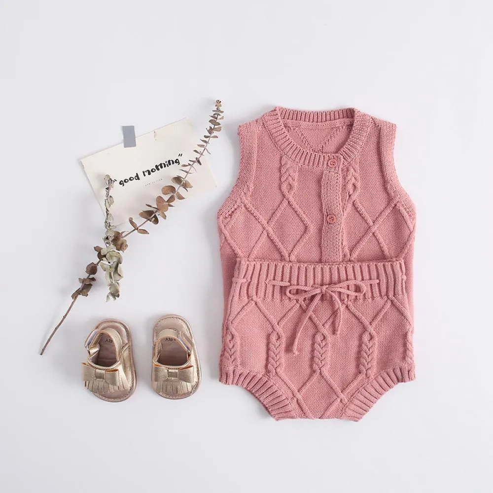 Baby Knitted Twist Vest Baby Cardigan Knitted Shorts Suit Wholesale Baby Children Clothes