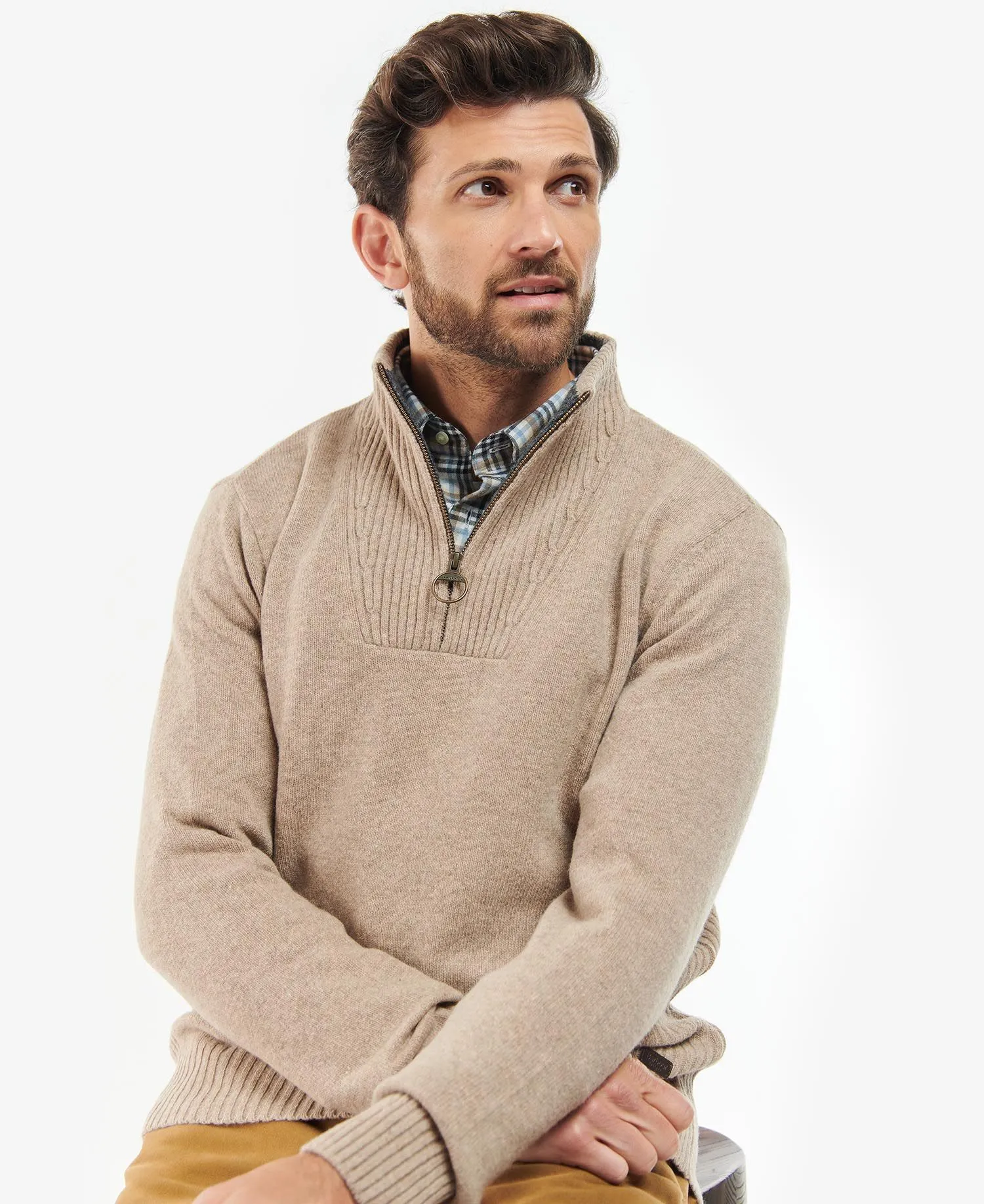 Barbour Sweater Nelson Essential Half Zip Jumper Stone