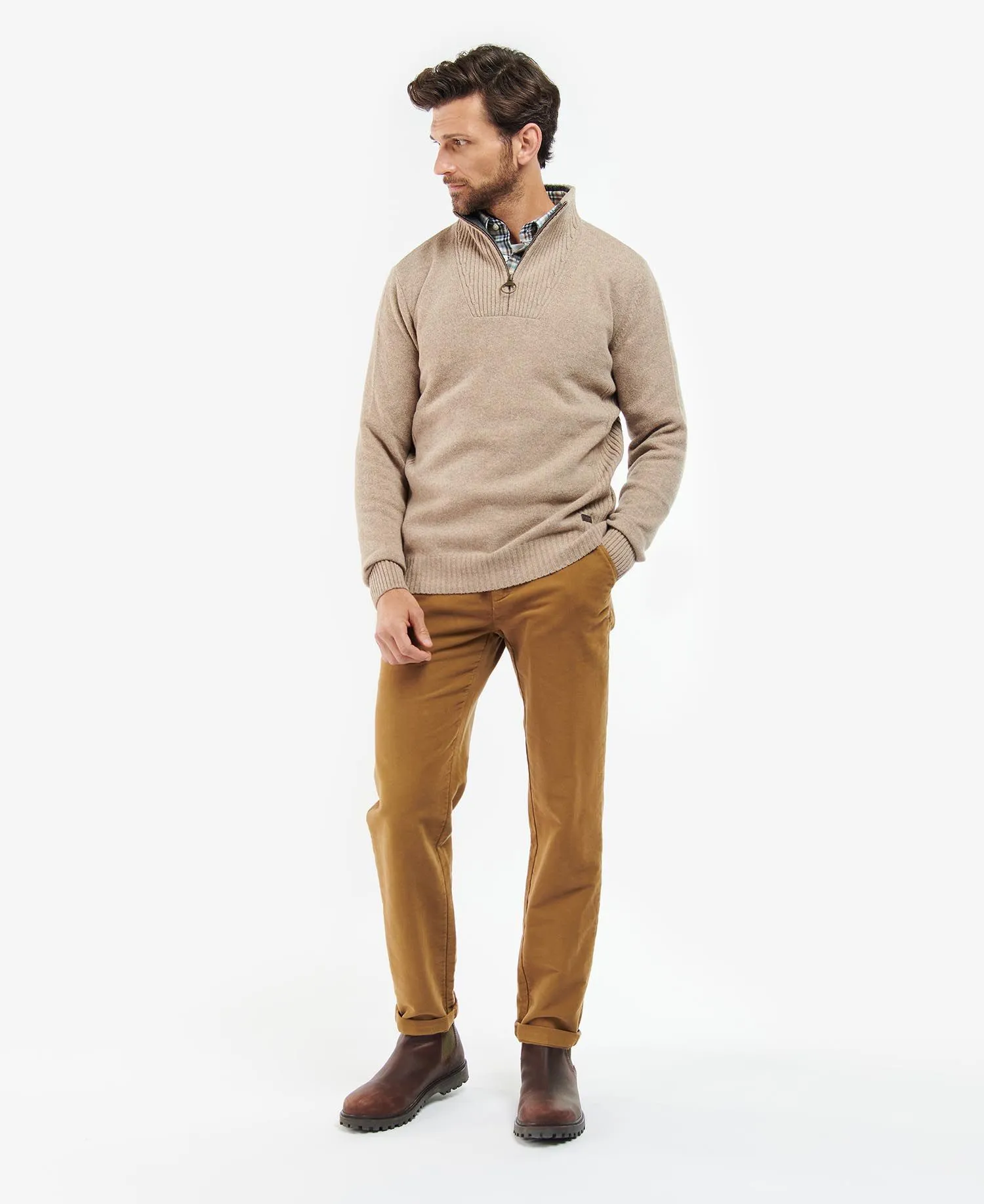 Barbour Sweater Nelson Essential Half Zip Jumper Stone