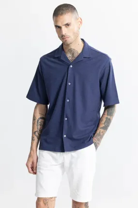 Basic Knitted Blue Oversized Shirt