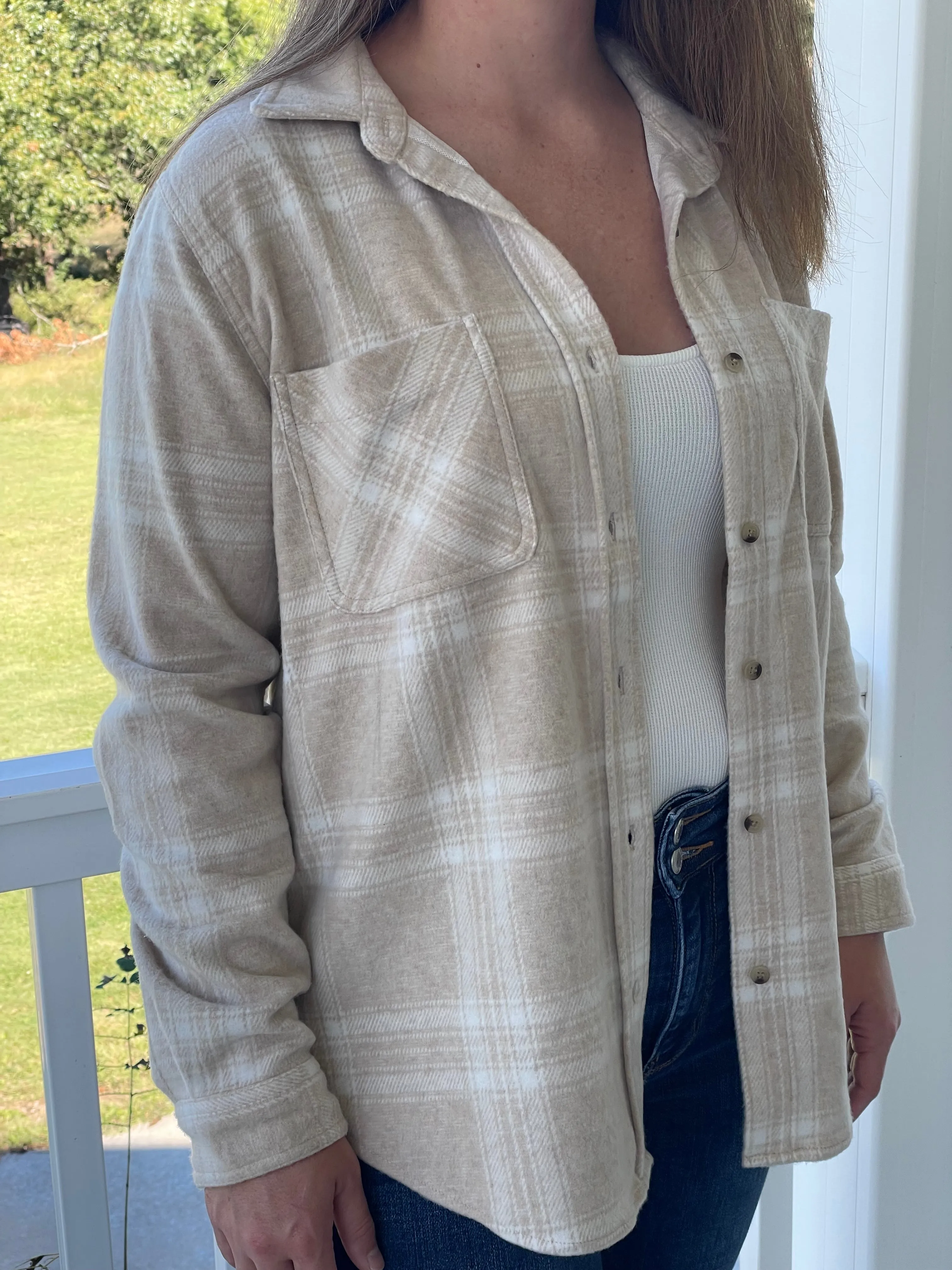 Beach Lunch Lounge “Sally” Plaid Button Up Flannel, Cream