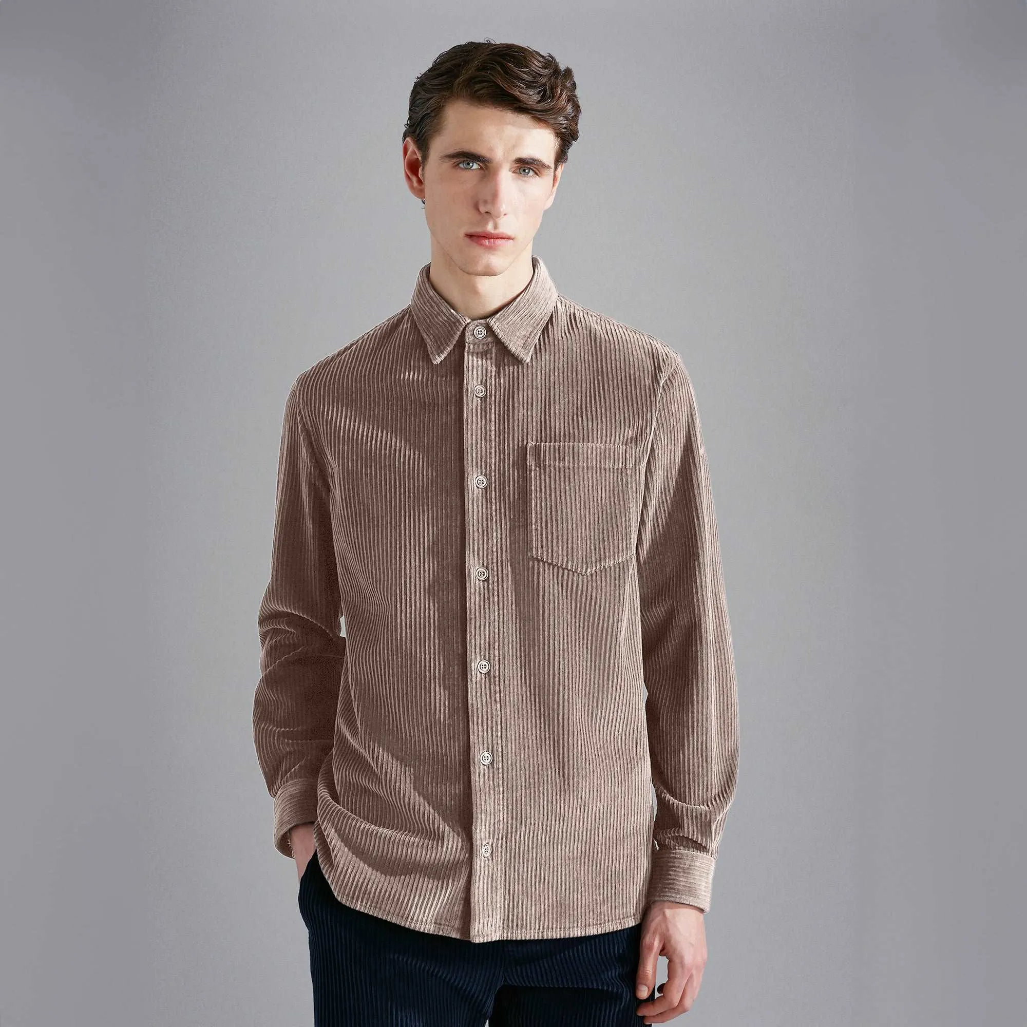 Beige Cotton-Stretch Corduroy Overshirt w/ Moon Badge - Paul & Shark