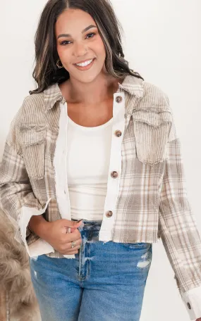 Beige Plaid Button Front Shirt - Oli & Hali - Final Sale