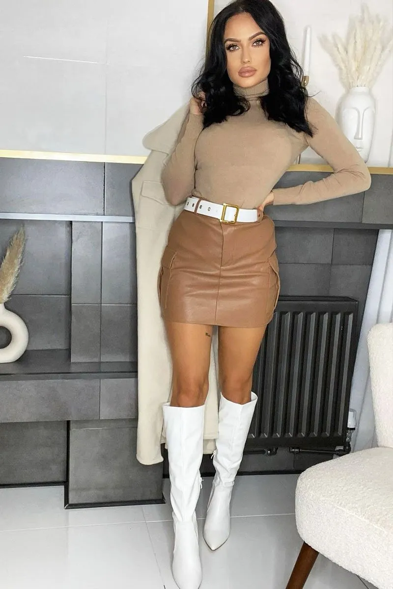 Beige Roll Neck Slim Fit Knitted Jumper - Georgie