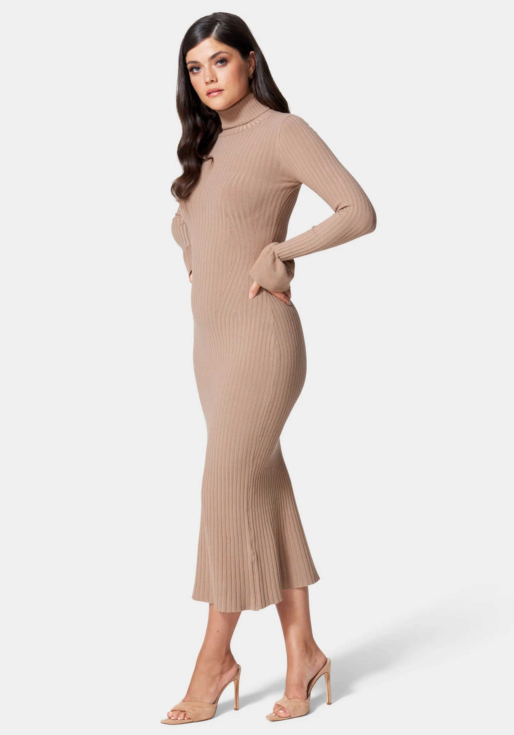 Bell Sleeve Turtleneck Midi Dress