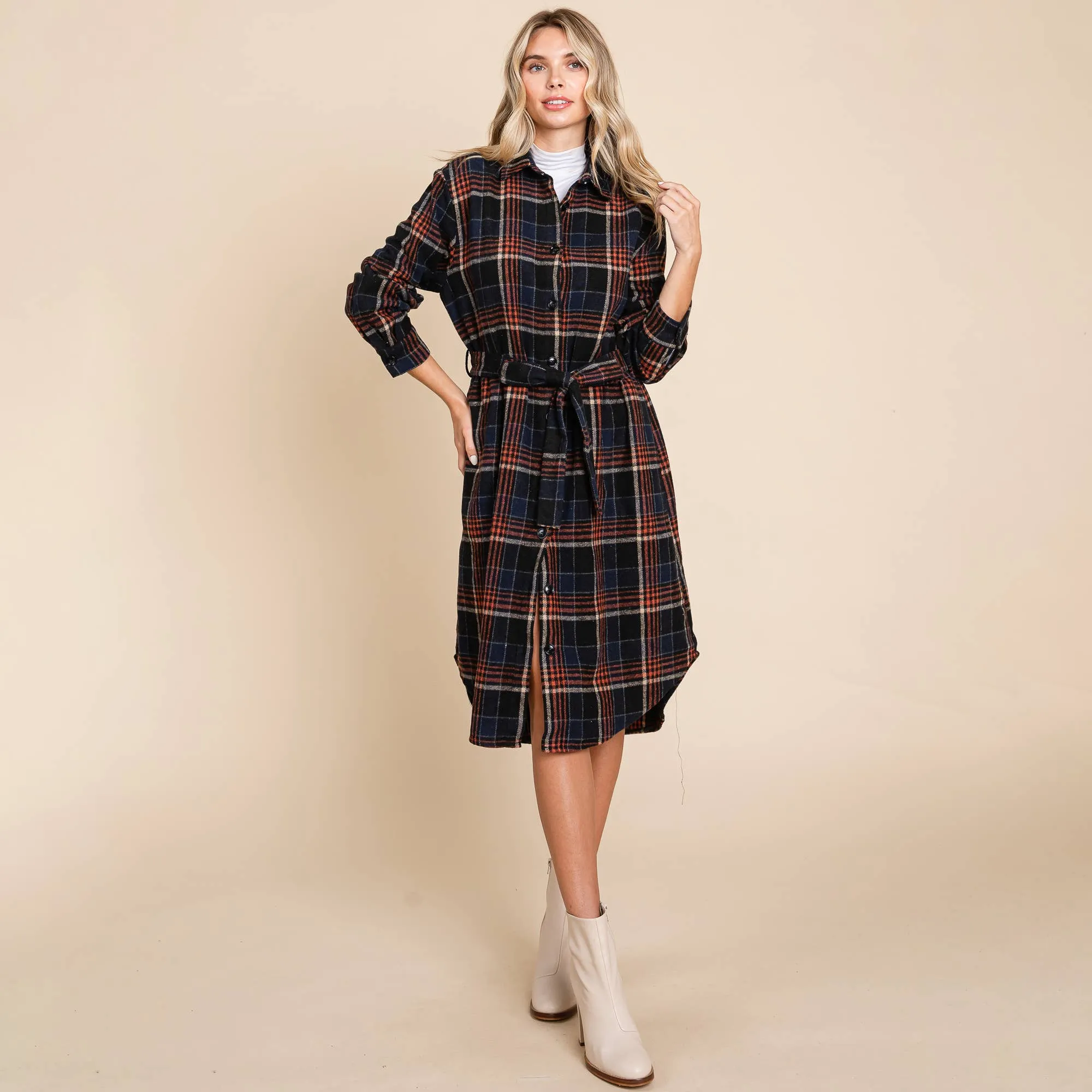 Belted Plaid Long Shacket