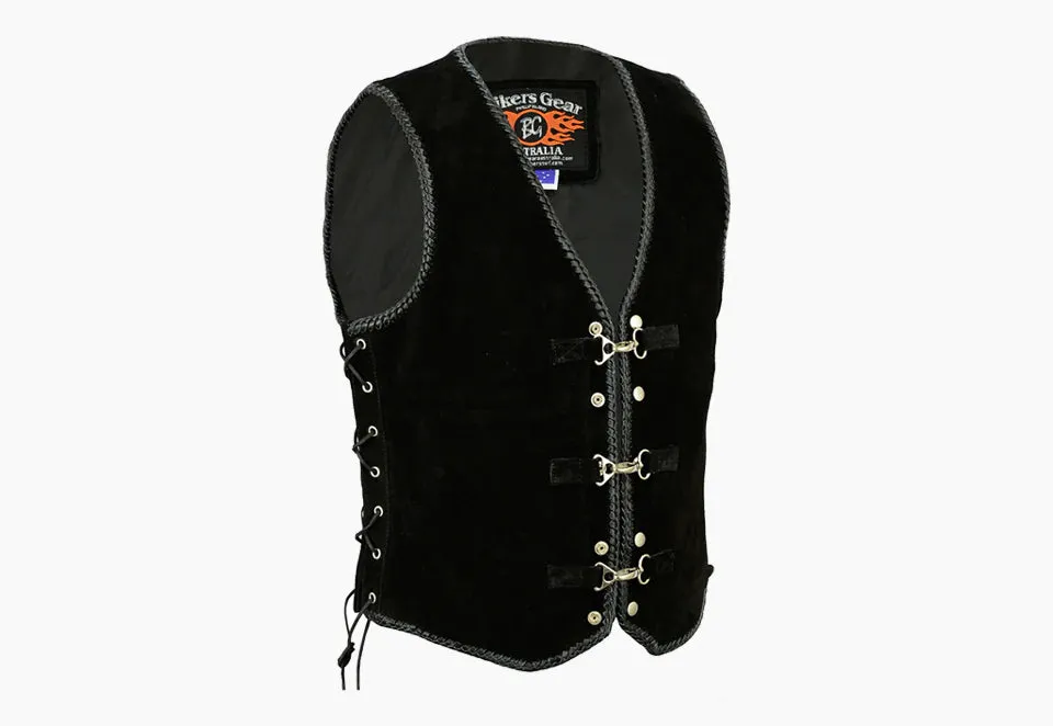 BGA Aero Motorcycle Suede Braided Vest Black