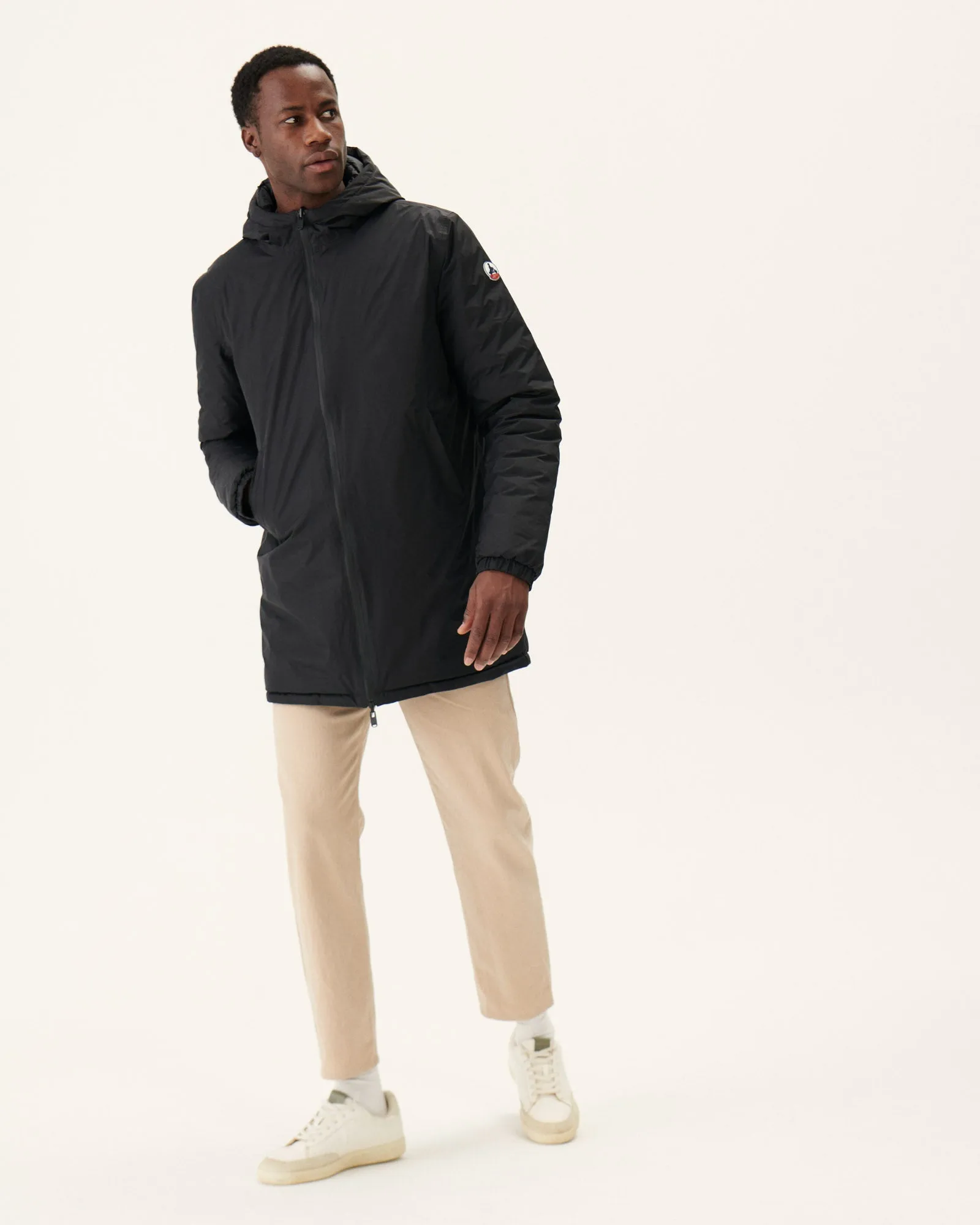 Black Amsterdam long reversible hooded puffer jacket