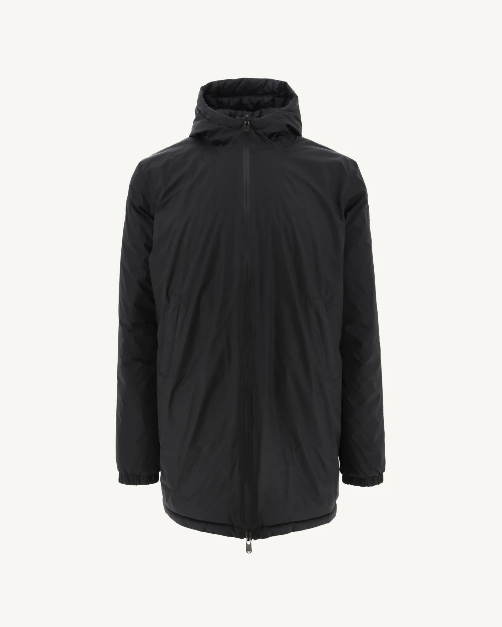 Black Amsterdam long reversible hooded puffer jacket