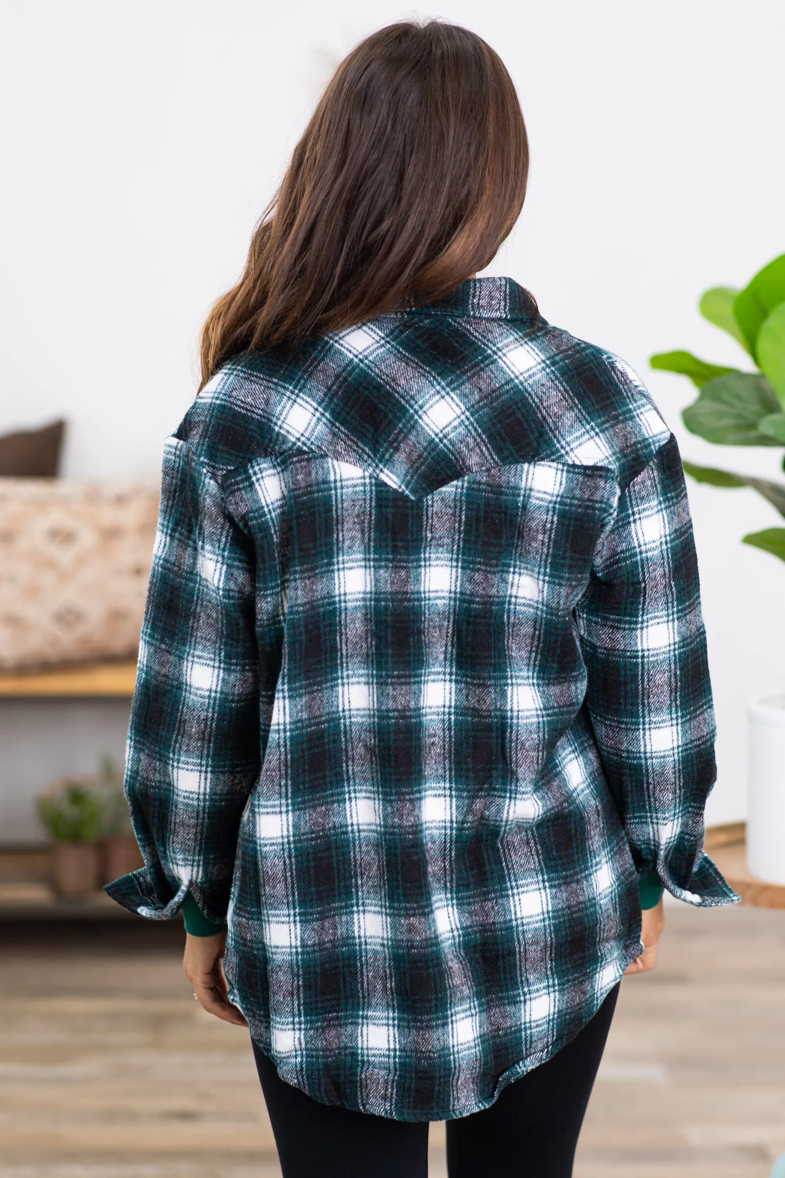 Black and Emerald Green Plaid Shacket