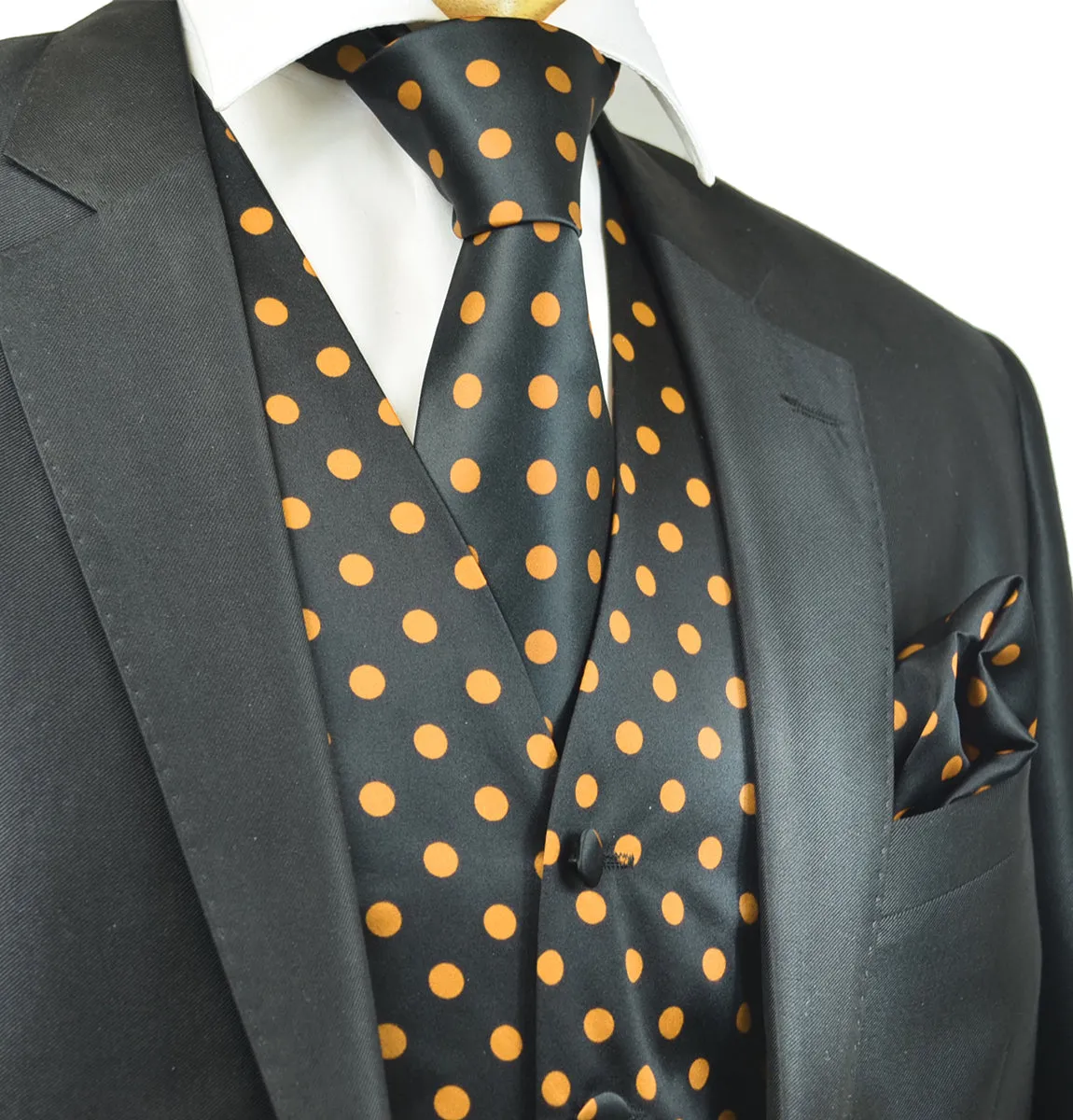 Black and Gold Polka Dot Tuxedo Vest Set