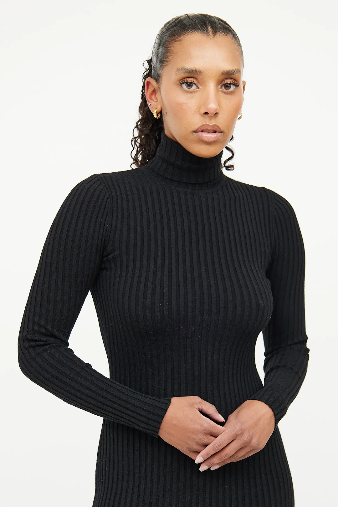 Black Rib Knit Bodycon Dress