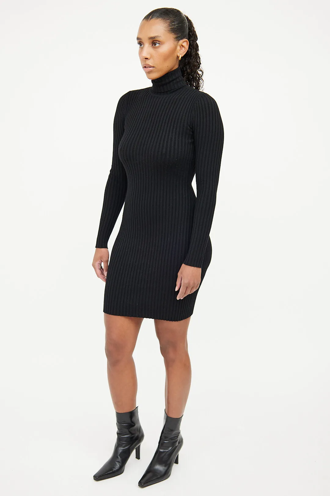 Black Rib Knit Bodycon Dress