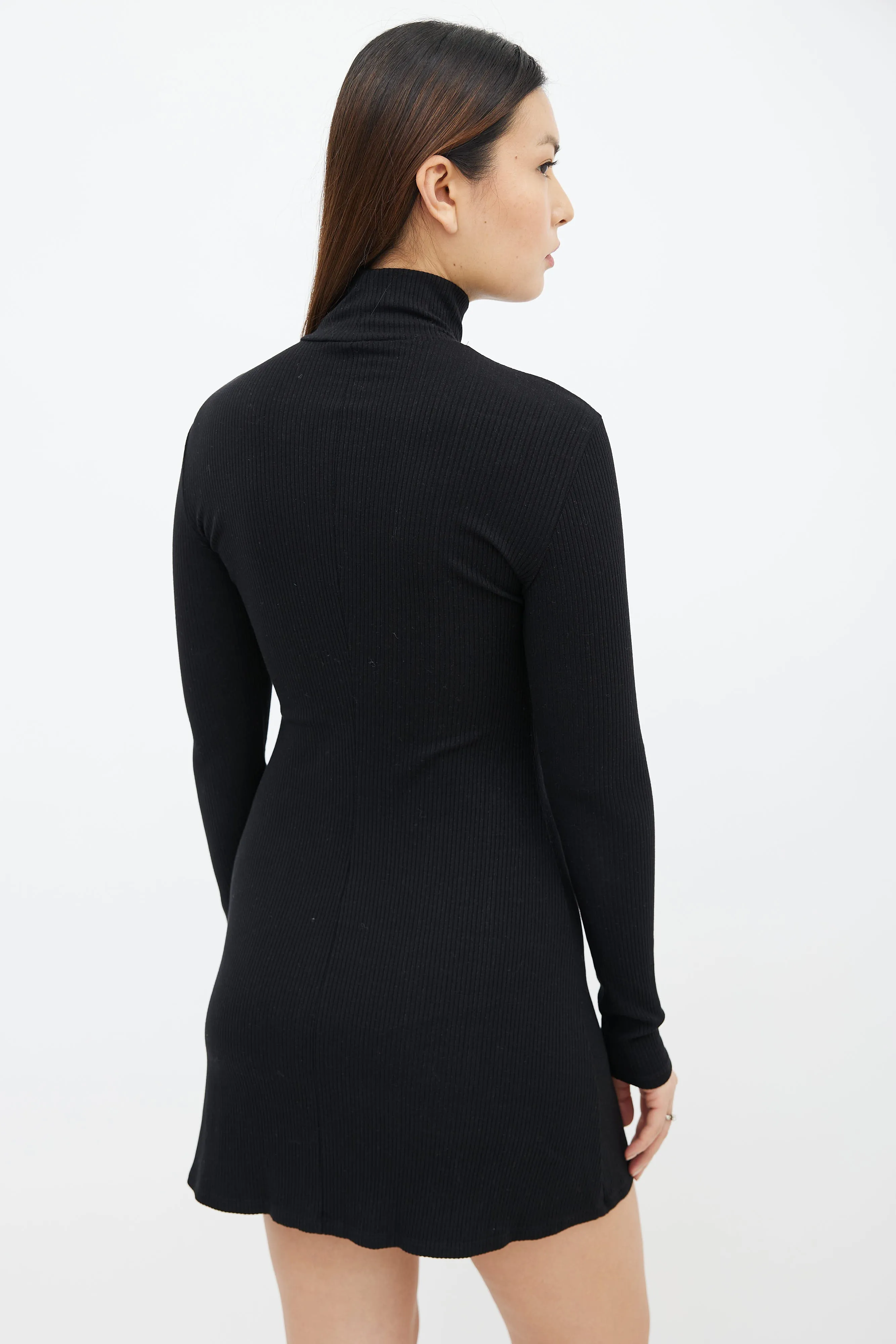 Black Rib Turtleneck Short Dress