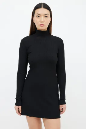 Black Rib Turtleneck Short Dress