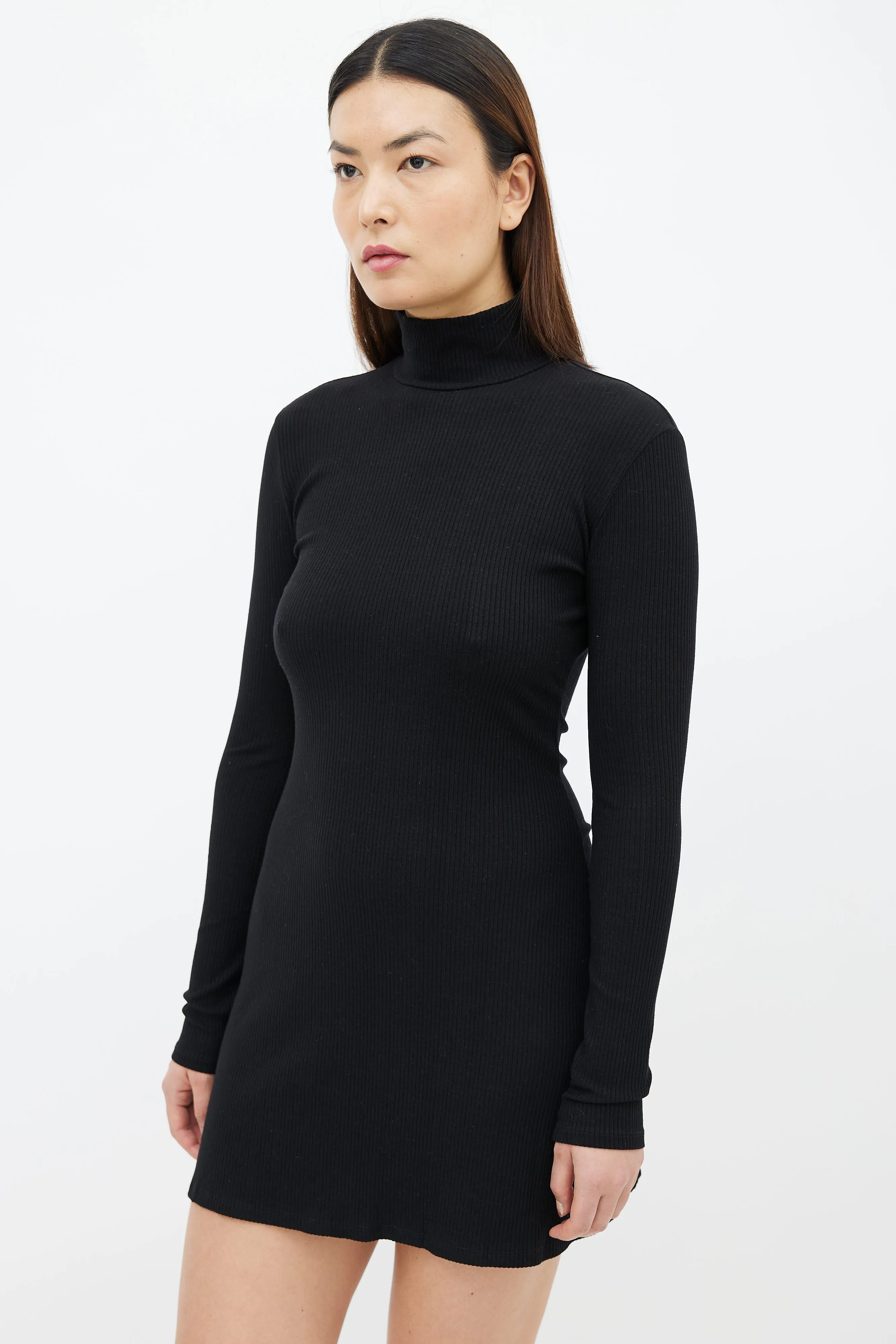 Black Rib Turtleneck Short Dress