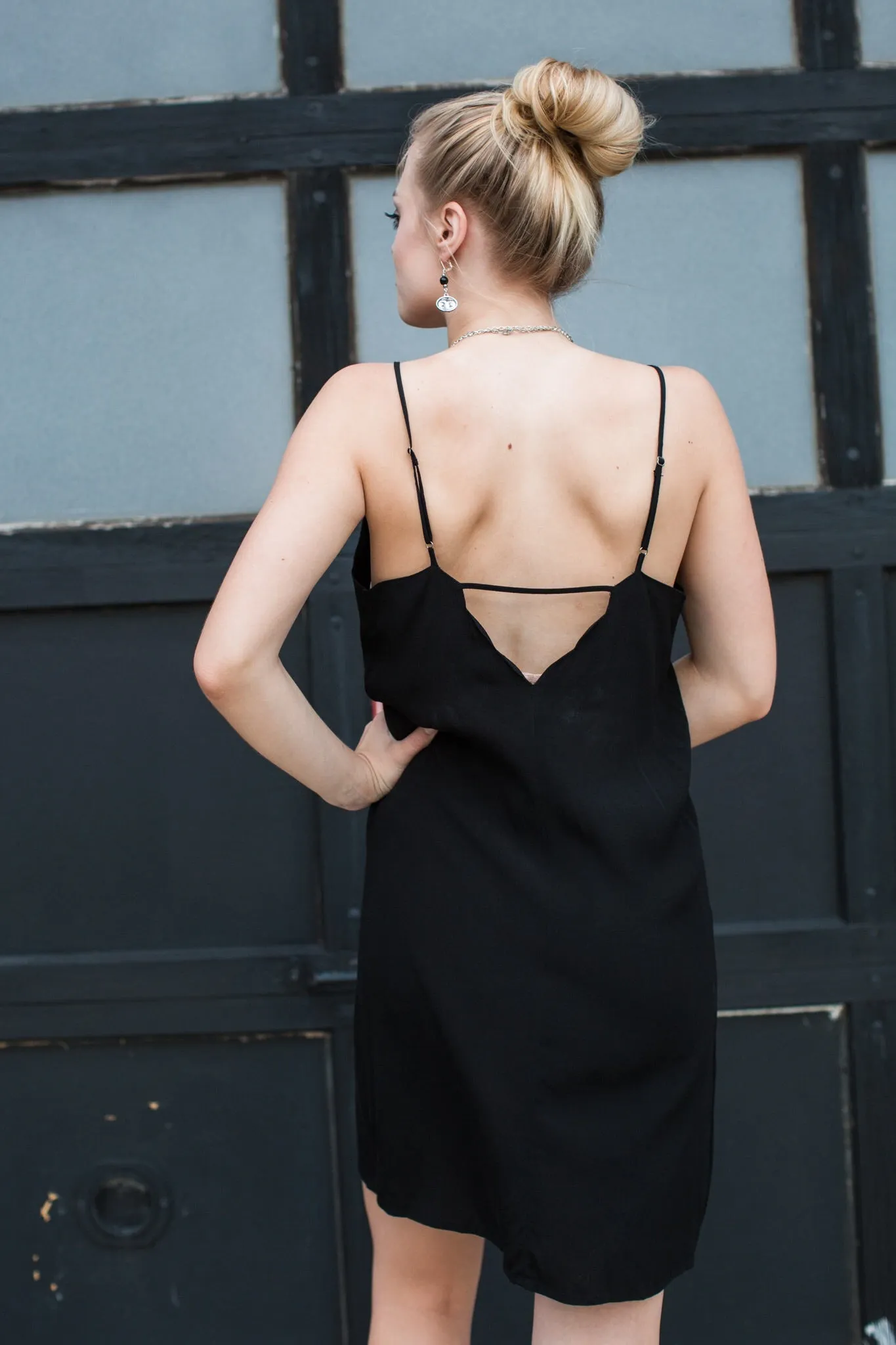 Black Scalloped Cami Slip Dress