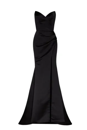 Black Strapless evening gown with thigh slit