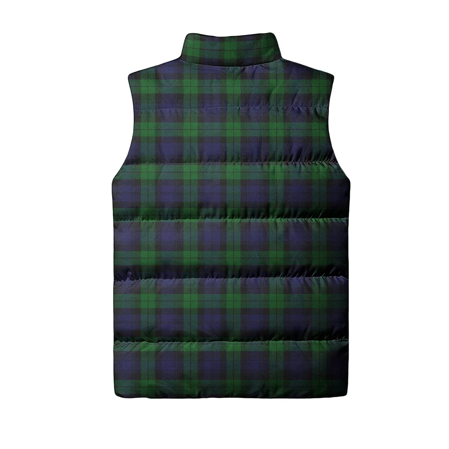 Black Watch Tartan Sleeveless Puffer Jacket with Family Crest