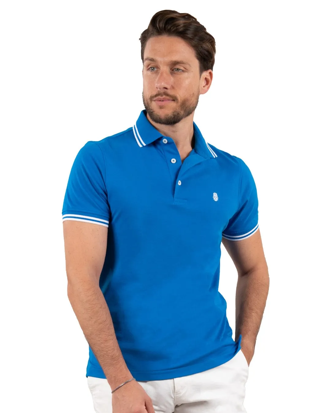 Blue Double Tipped Pique Polo Shirt