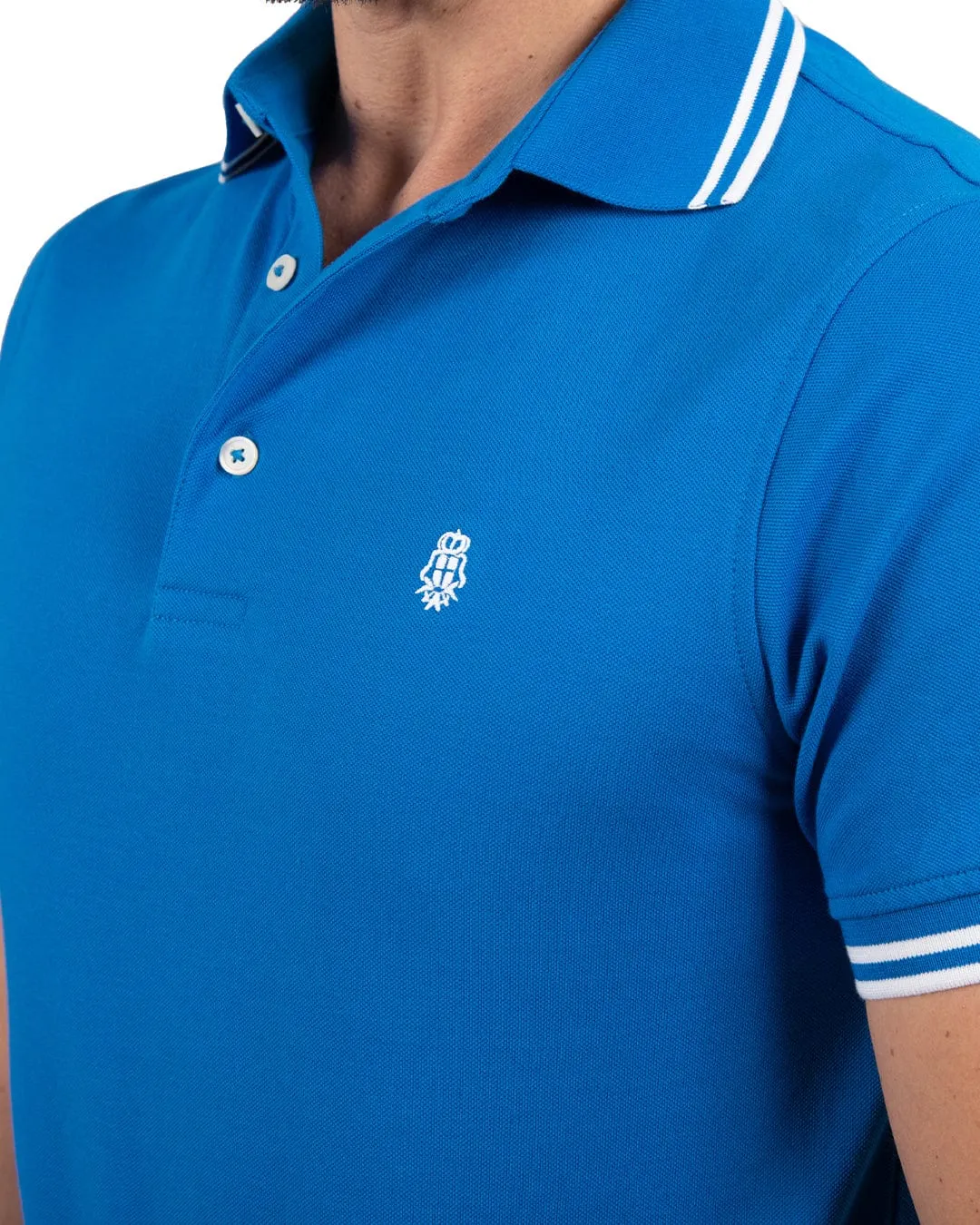 Blue Double Tipped Pique Polo Shirt