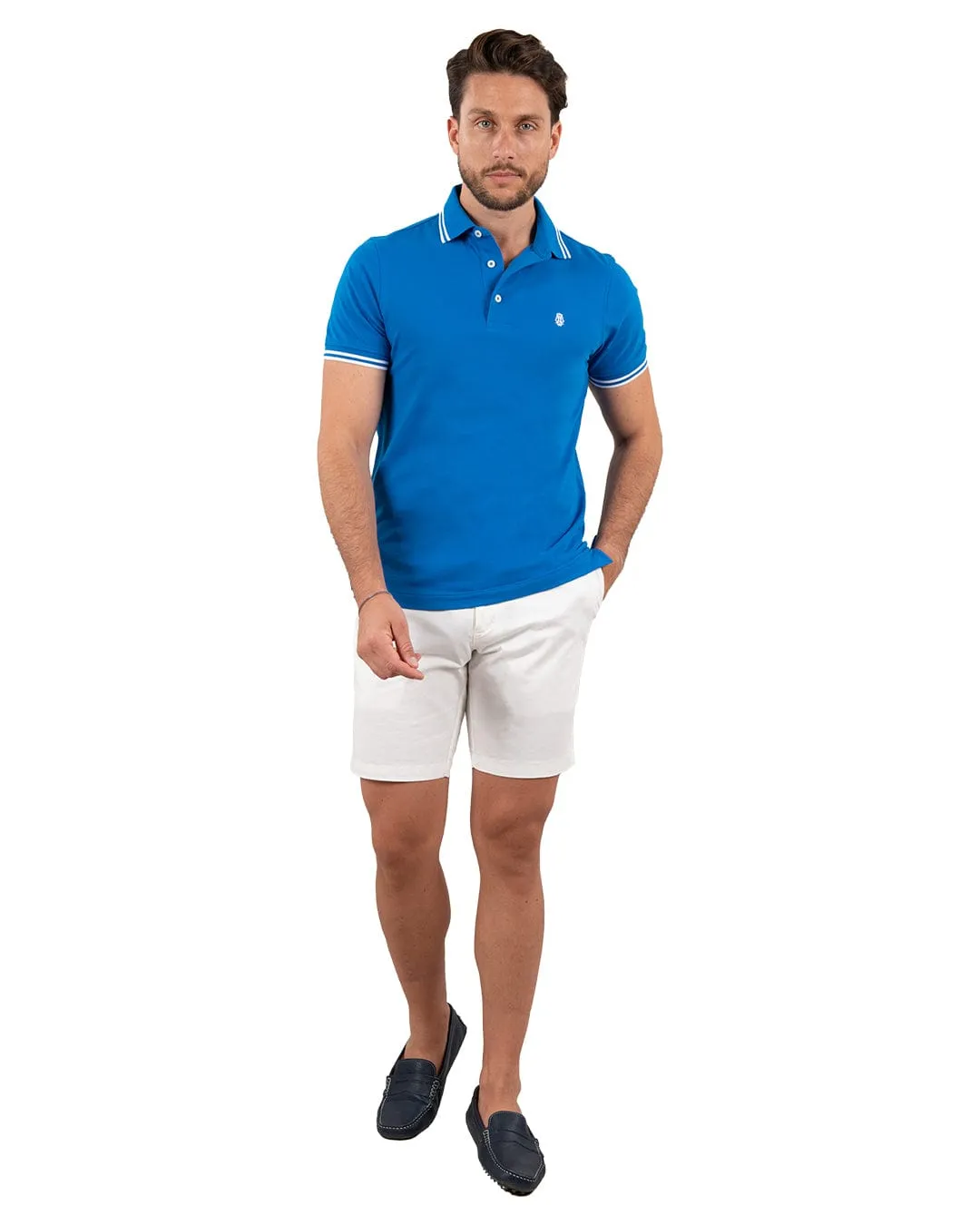 Blue Double Tipped Pique Polo Shirt