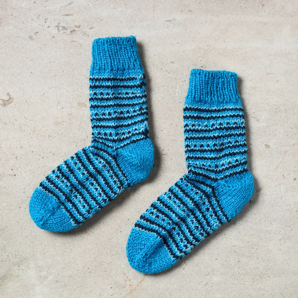 Blue - Kumaun Hand-knitted Woolen Socks - Kids