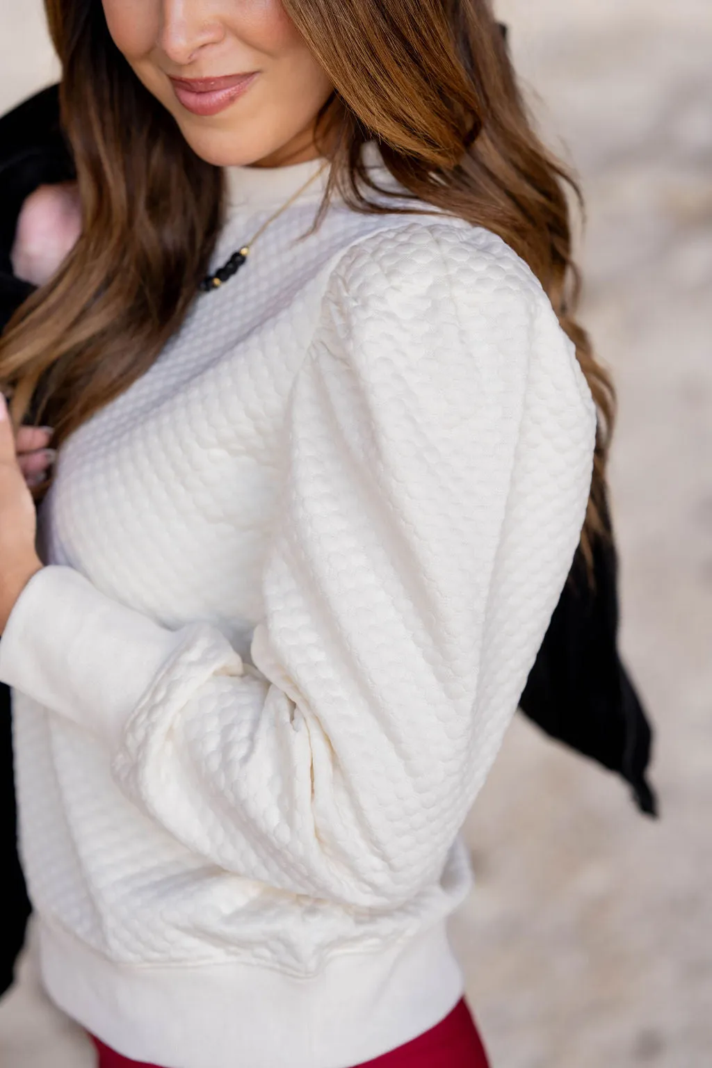 Bold Textured Gathered Shoulder Sweatshirt