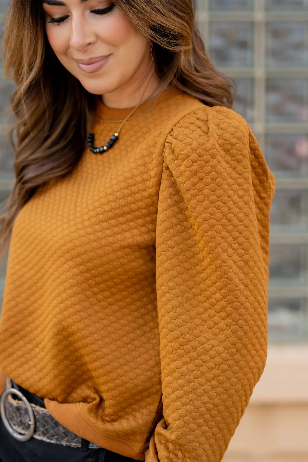 Bold Textured Gathered Shoulder Sweatshirt