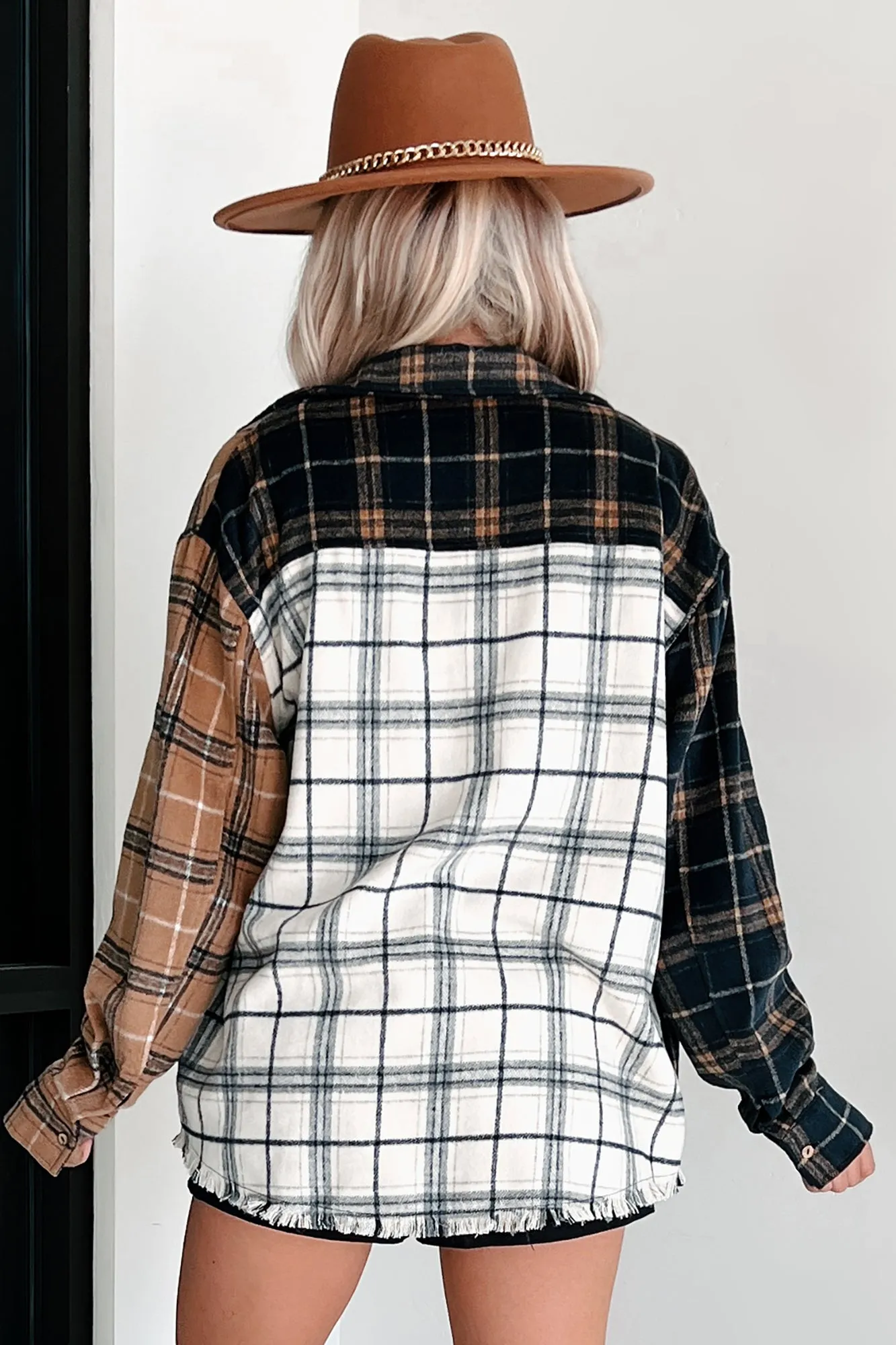 Bonfire Social Mixed Plaid Shacket (Multi/Navy)